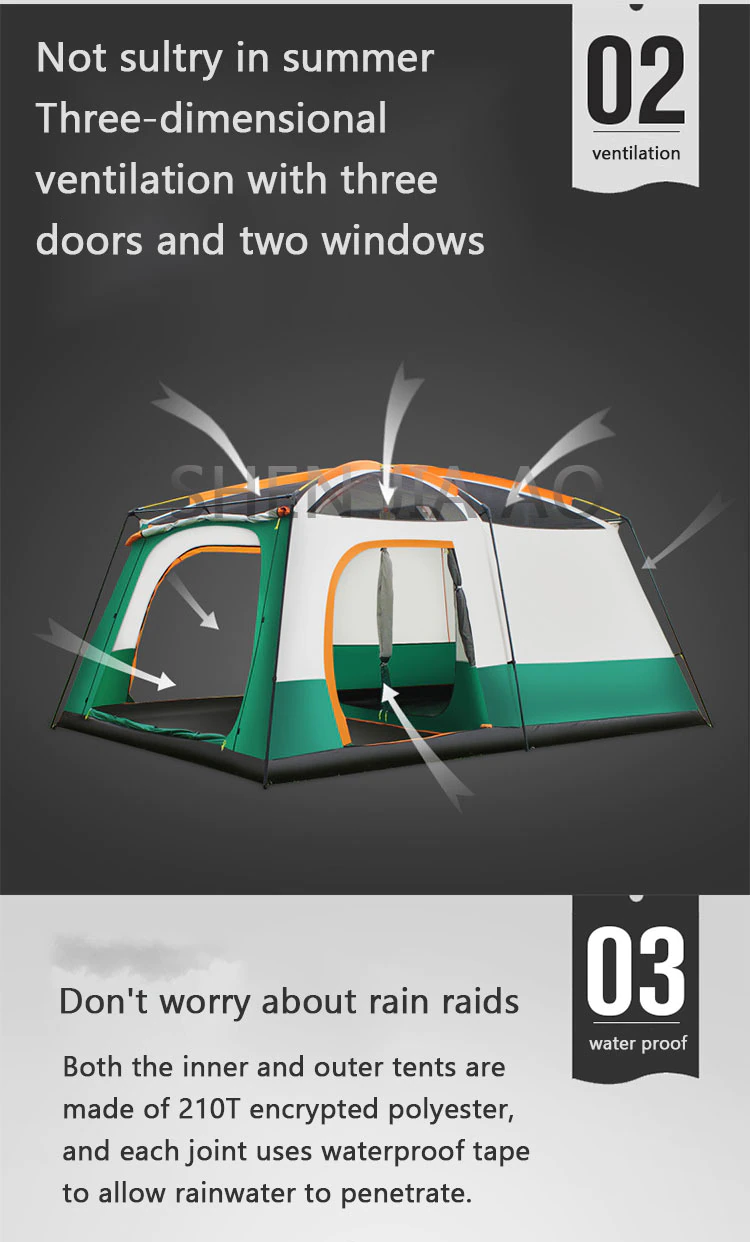Cheap Goat Tents Outdoor Double Deck Two Bedrooms And Four Seasons Camping Waterproof Tent 8